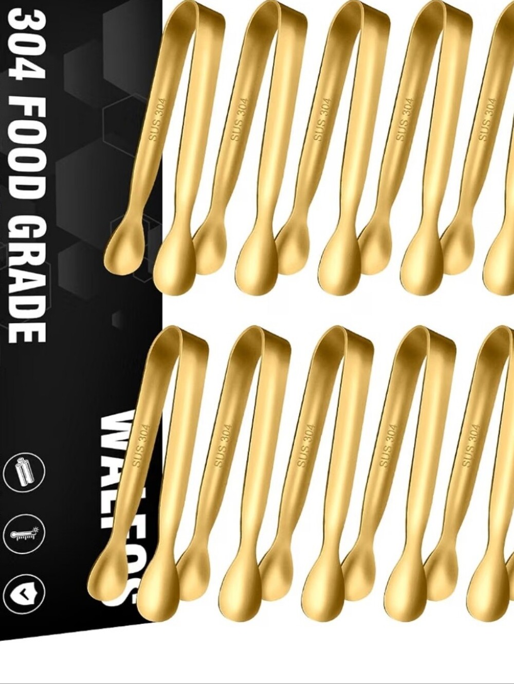 Gold Stainless Steel Mini Tongs - 12-Pack
